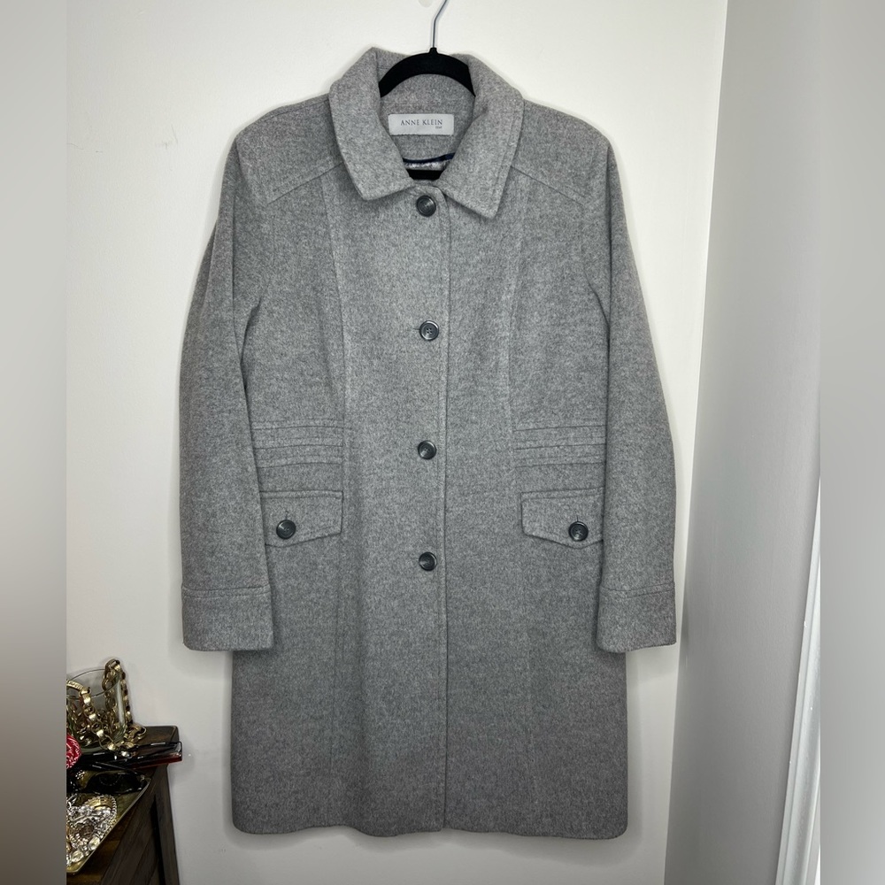 Anne Klein lambswool & cashmere long coat. Size 8. Gray with satin soft lining. - Picture 1 of 8